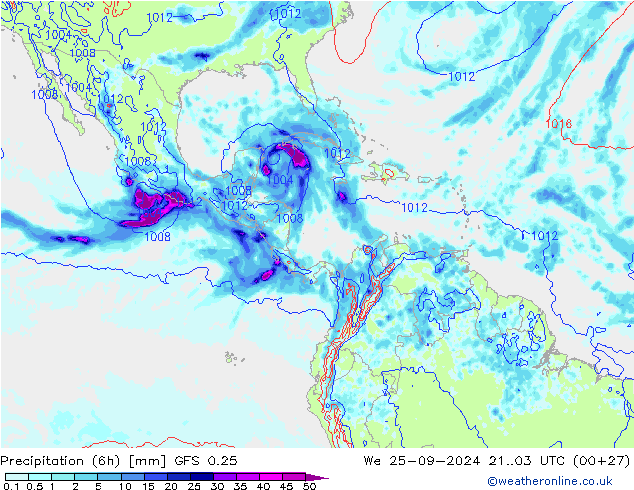 Z500/Rain (+SLP)/Z850 GFS 0.25 We 25.09.2024 03 UTC