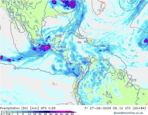 Z500/Rain (+SLP)/Z850 GFS 0.25 Fr 27.09.2024 12 UTC