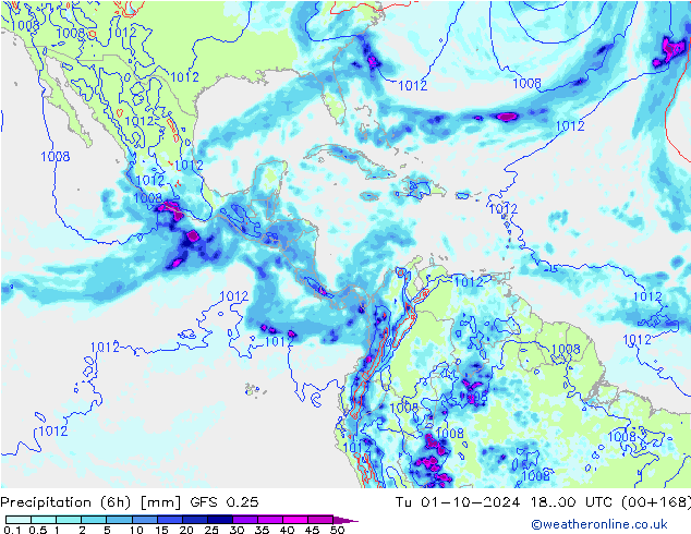 Z500/Rain (+SLP)/Z850 GFS 0.25 mar 01.10.2024 00 UTC