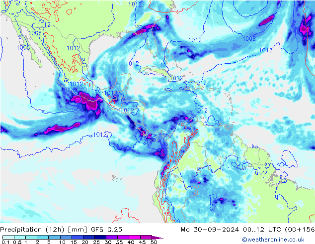 Yağış (12h) GFS 0.25 Pzt 30.09.2024 12 UTC