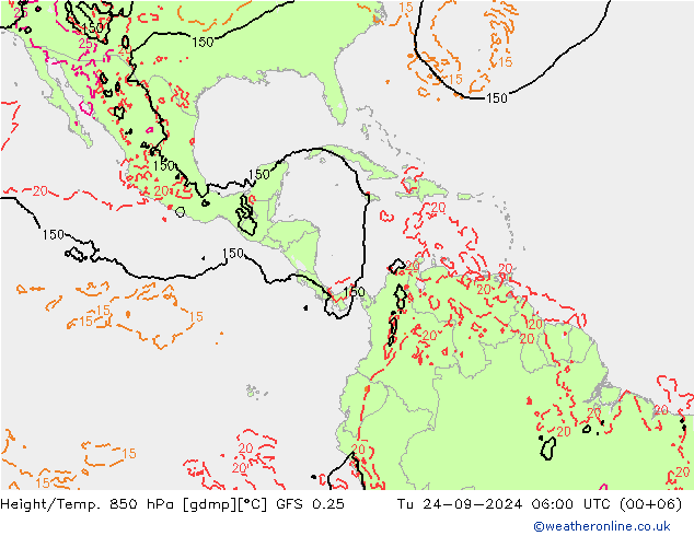 Z500/Rain (+SLP)/Z850 GFS 0.25 Út 24.09.2024 06 UTC