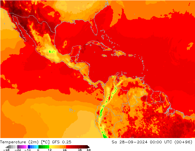 Temperatura (2m) GFS 0.25 Sáb 28.09.2024 00 UTC