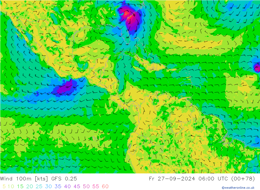 Vent 100m GFS 0.25 ven 27.09.2024 06 UTC