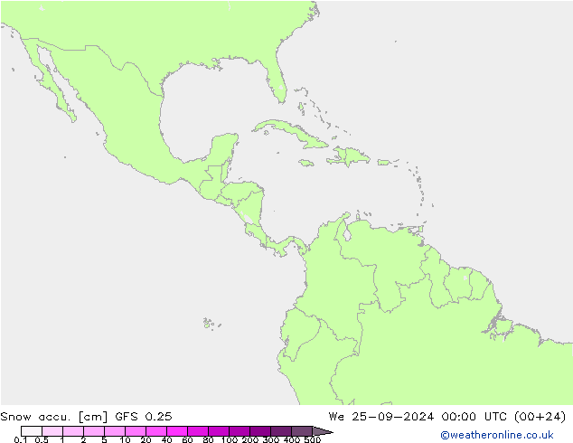 Глубина снега GFS 0.25 ср 25.09.2024 00 UTC