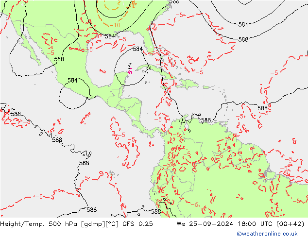 Z500/Rain (+SLP)/Z850 GFS 0.25 We 25.09.2024 18 UTC