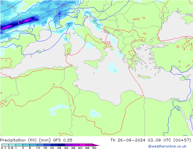 Z500/Rain (+SLP)/Z850 GFS 0.25  26.09.2024 09 UTC