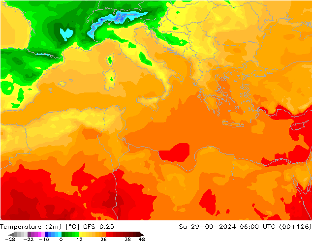 mapa temperatury (2m) GFS 0.25 nie. 29.09.2024 06 UTC