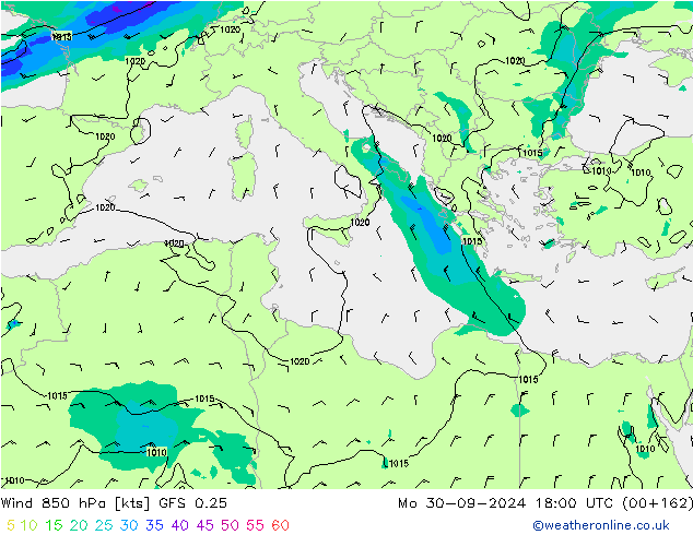 Vento 850 hPa GFS 0.25 lun 30.09.2024 18 UTC