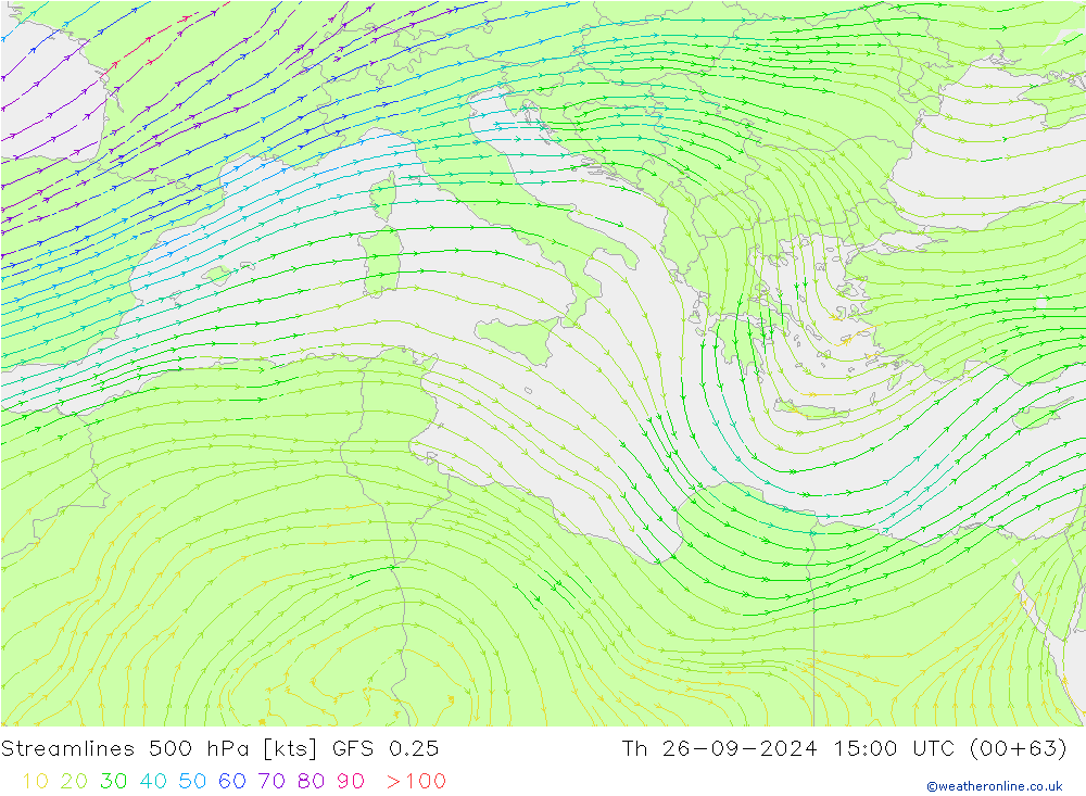 Stromlinien 500 hPa GFS 0.25 Do 26.09.2024 15 UTC