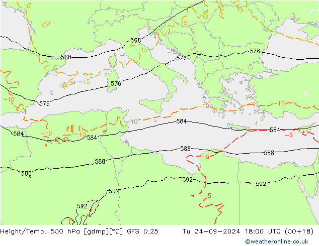 Z500/Rain (+SLP)/Z850 GFS 0.25 Tu 24.09.2024 18 UTC