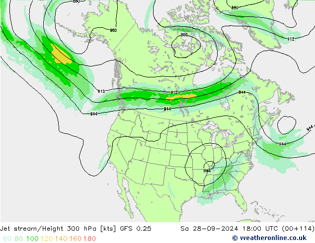 Jet stream/Height 300 hPa GFS 0.25 Sa 28.09.2024 18 UTC