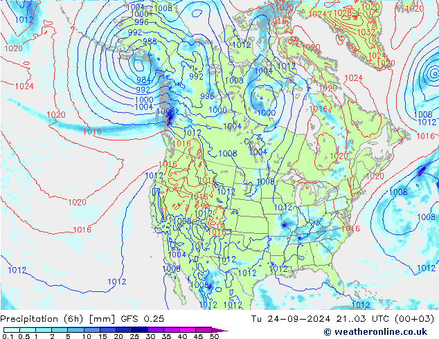 Z500/Rain (+SLP)/Z850 GFS 0.25 Di 24.09.2024 03 UTC