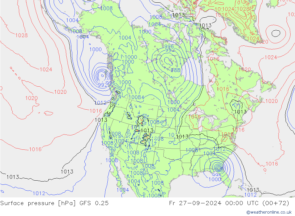 ciśnienie GFS 0.25 pt. 27.09.2024 00 UTC