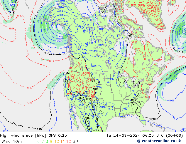 yüksek rüzgarlı alanlar GFS 0.25 Sa 24.09.2024 06 UTC