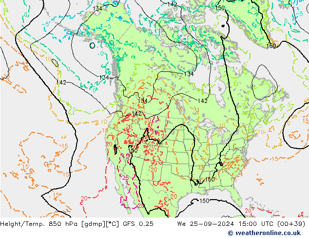 Z500/Rain (+SLP)/Z850 GFS 0.25  25.09.2024 15 UTC