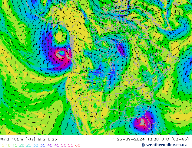 Vent 100m GFS 0.25 jeu 26.09.2024 18 UTC