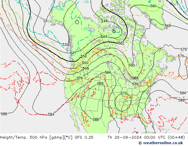 Z500/Rain (+SLP)/Z850 GFS 0.25 чт 26.09.2024 00 UTC