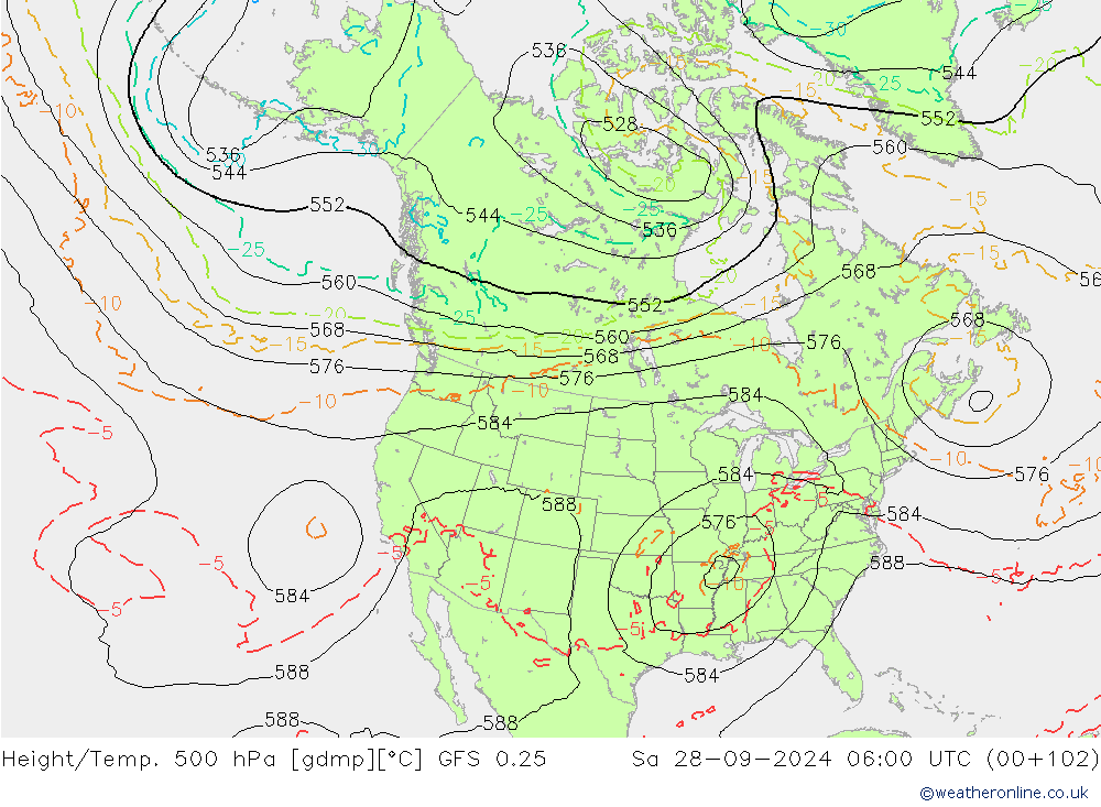 Z500/Rain (+SLP)/Z850 GFS 0.25 Sa 28.09.2024 06 UTC