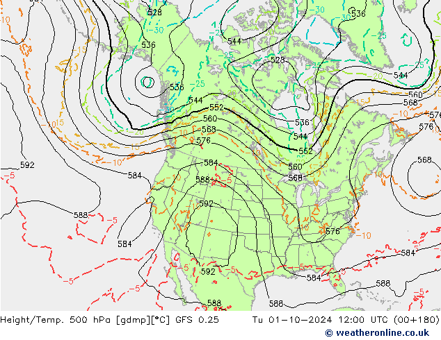 Z500/Rain (+SLP)/Z850 GFS 0.25 Tu 01.10.2024 12 UTC