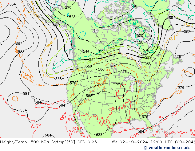 Z500/Regen(+SLP)/Z850 GFS 0.25 wo 02.10.2024 12 UTC