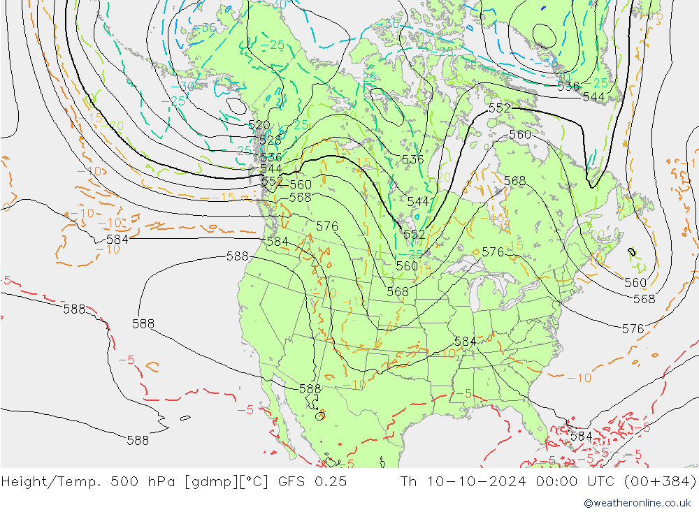 Z500/Rain (+SLP)/Z850 GFS 0.25 чт 10.10.2024 00 UTC