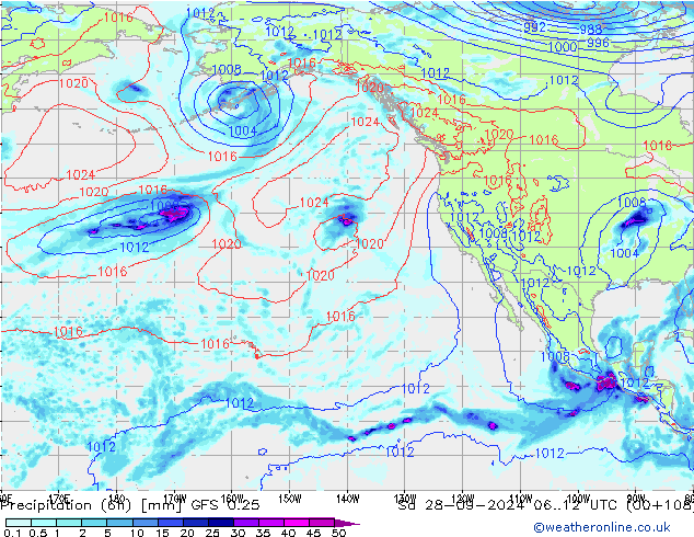 Z500/Rain (+SLP)/Z850 GFS 0.25 sab 28.09.2024 12 UTC