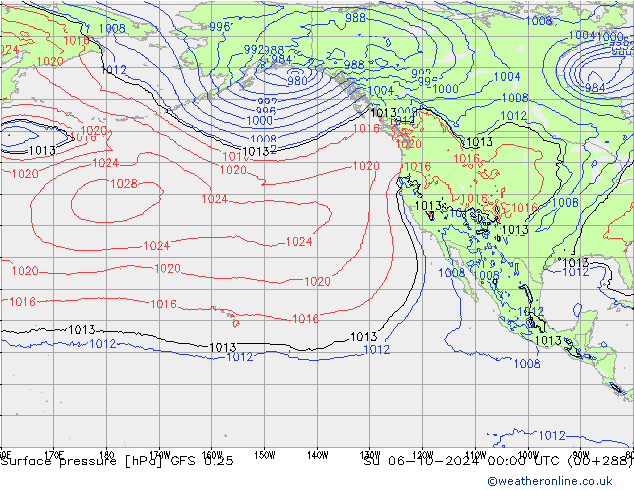 Surface pressure GFS 0.25 Su 06.10.2024 00 UTC