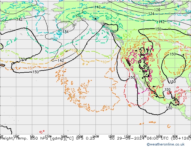 Z500/Rain (+SLP)/Z850 GFS 0.25 Dom 29.09.2024 06 UTC