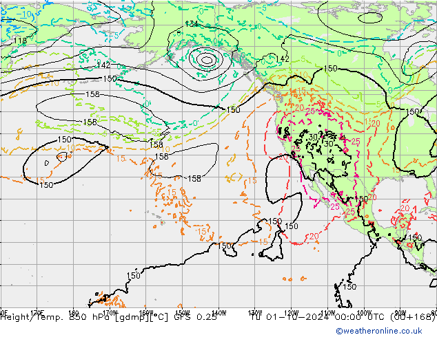 Height/Temp. 850 hPa GFS 0.25 Tu 01.10.2024 00 UTC