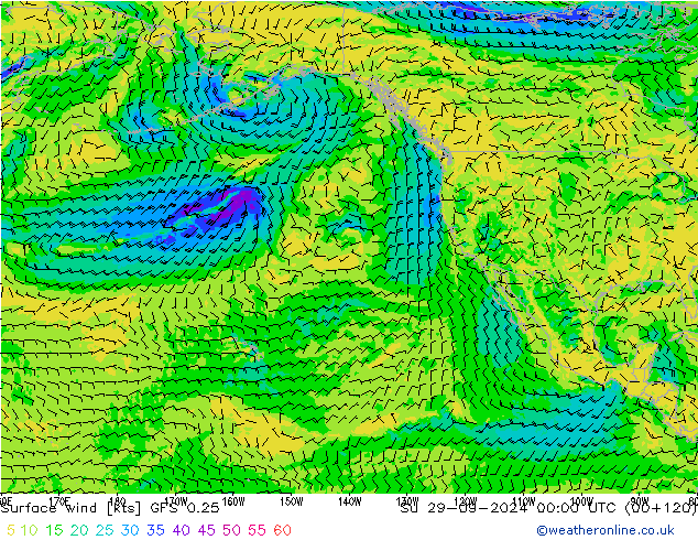 Vent 10 m GFS 0.25 dim 29.09.2024 00 UTC