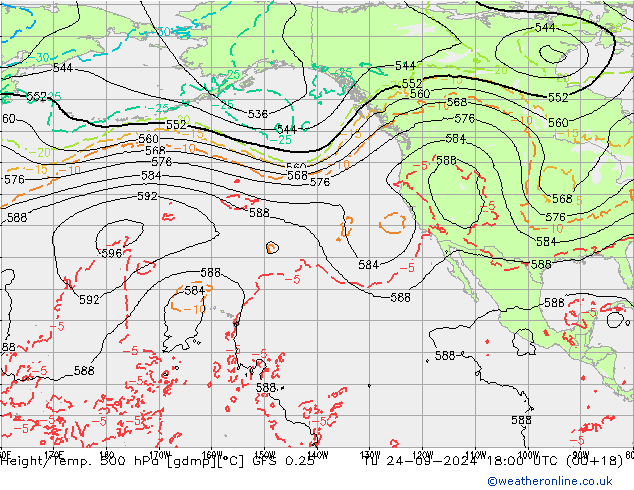 Z500/Rain (+SLP)/Z850 GFS 0.25 Ter 24.09.2024 18 UTC