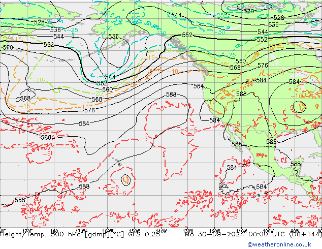 Z500/Rain (+SLP)/Z850 GFS 0.25 Po 30.09.2024 00 UTC