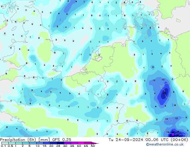 Z500/Rain (+SLP)/Z850 GFS 0.25 Di 24.09.2024 06 UTC