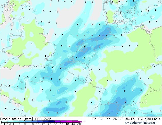 Precipitation GFS 0.25 Fr 27.09.2024 18 UTC