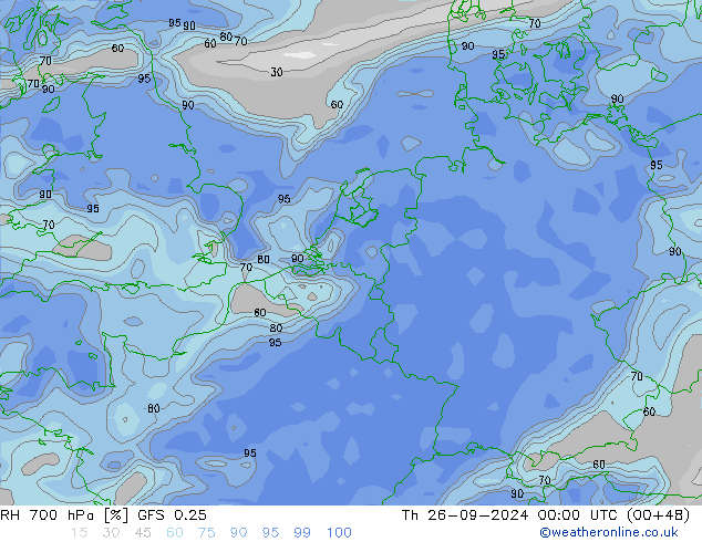 RH 700 hPa GFS 0.25 Th 26.09.2024 00 UTC