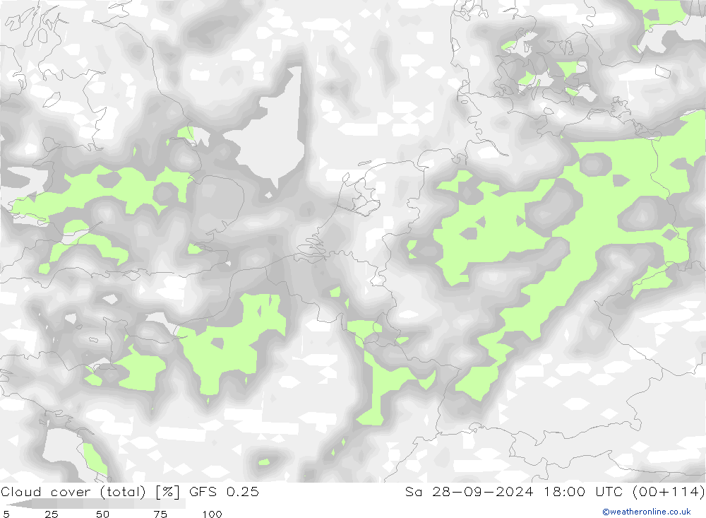 Wolken (gesamt) GFS 0.25 Sa 28.09.2024 18 UTC