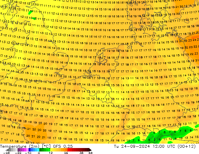 карта температуры GFS 0.25 вт 24.09.2024 12 UTC