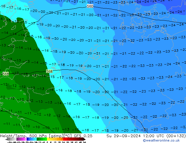 Z500/Rain (+SLP)/Z850 GFS 0.25 dom 29.09.2024 12 UTC