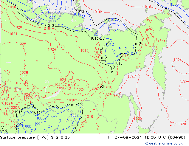 Surface pressure GFS 0.25 Fr 27.09.2024 18 UTC