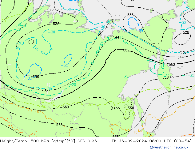 Height/Temp. 500 hPa GFS 0.25 Th 26.09.2024 06 UTC