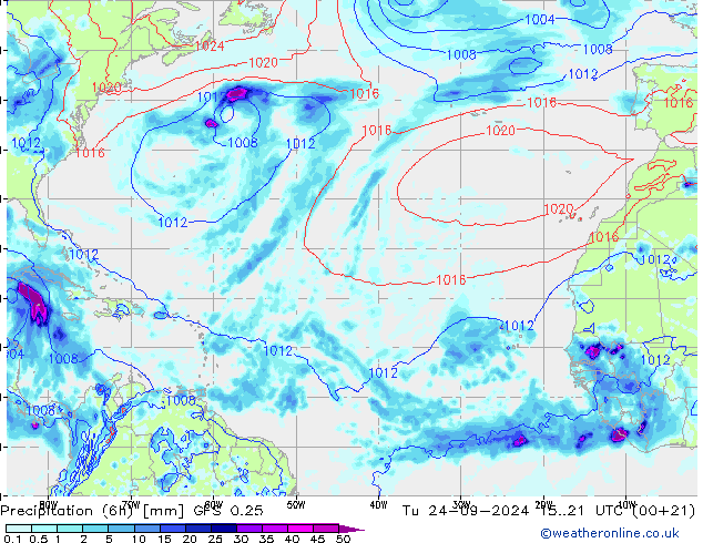 Z500/Rain (+SLP)/Z850 GFS 0.25 Di 24.09.2024 21 UTC