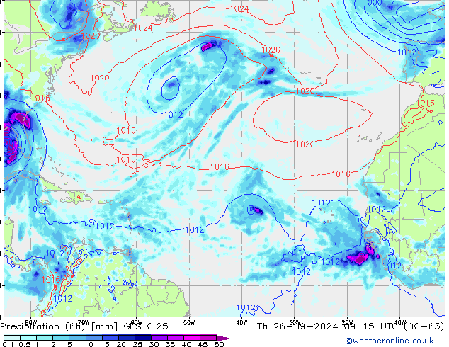 Z500/Yağmur (+YB)/Z850 GFS 0.25 Per 26.09.2024 15 UTC