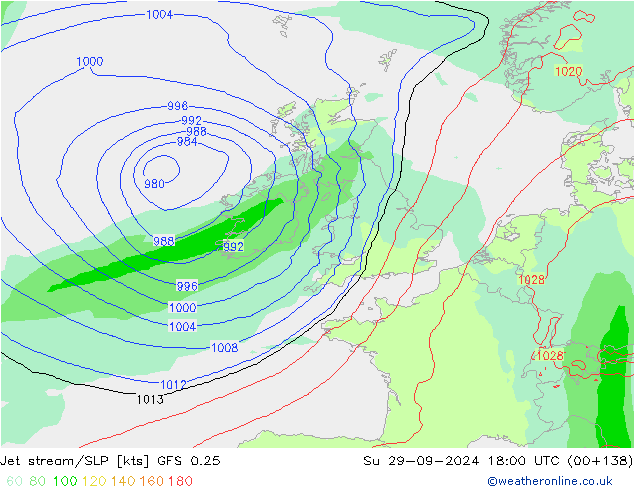 Prąd strumieniowy GFS 0.25 nie. 29.09.2024 18 UTC