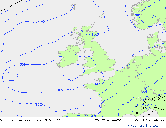 ciśnienie GFS 0.25 śro. 25.09.2024 15 UTC