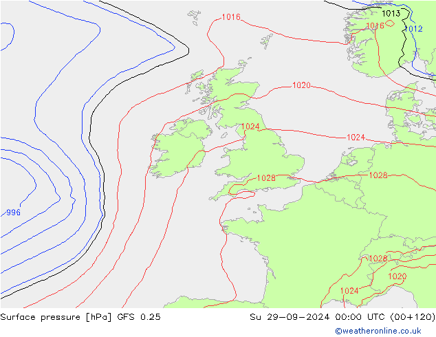 pression de l'air GFS 0.25 dim 29.09.2024 00 UTC