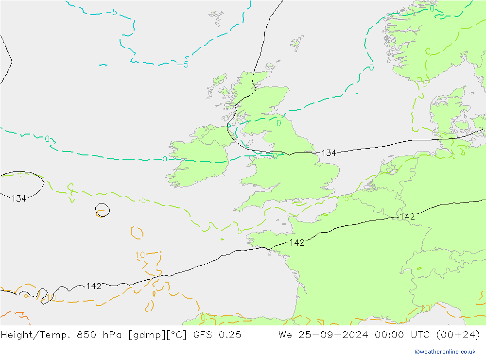 Z500/Rain (+SLP)/Z850 GFS 0.25 mié 25.09.2024 00 UTC