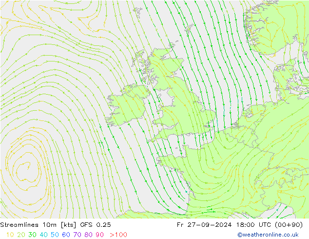 Streamlines 10m GFS 0.25 Fr 27.09.2024 18 UTC