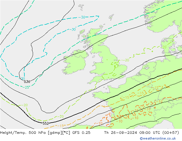 Z500/Rain (+SLP)/Z850 GFS 0.25 чт 26.09.2024 09 UTC