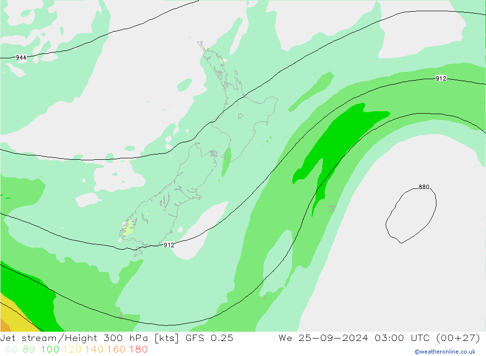 Jet stream/Height 300 hPa GFS 0.25 We 25.09.2024 03 UTC