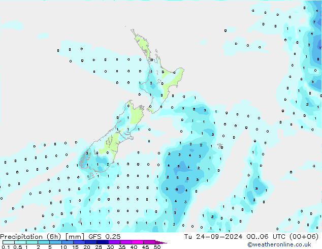 Z500/Rain (+SLP)/Z850 GFS 0.25 Út 24.09.2024 06 UTC